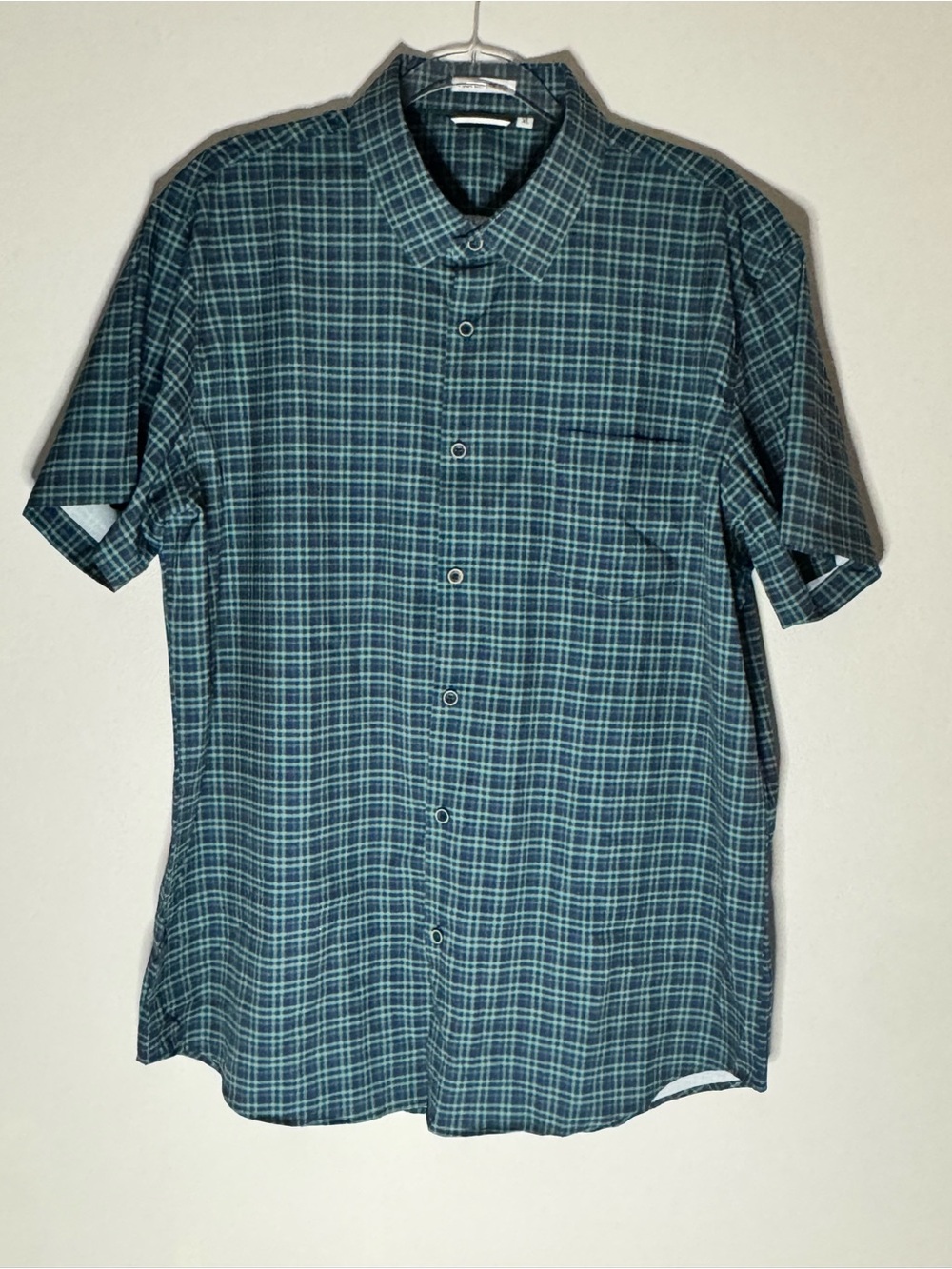 Men's Short-Sleeve Plaid Button-Down Shirt - Teal/Green